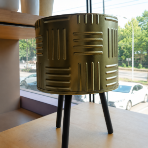 Gold Colored Ribbed Metal Planter