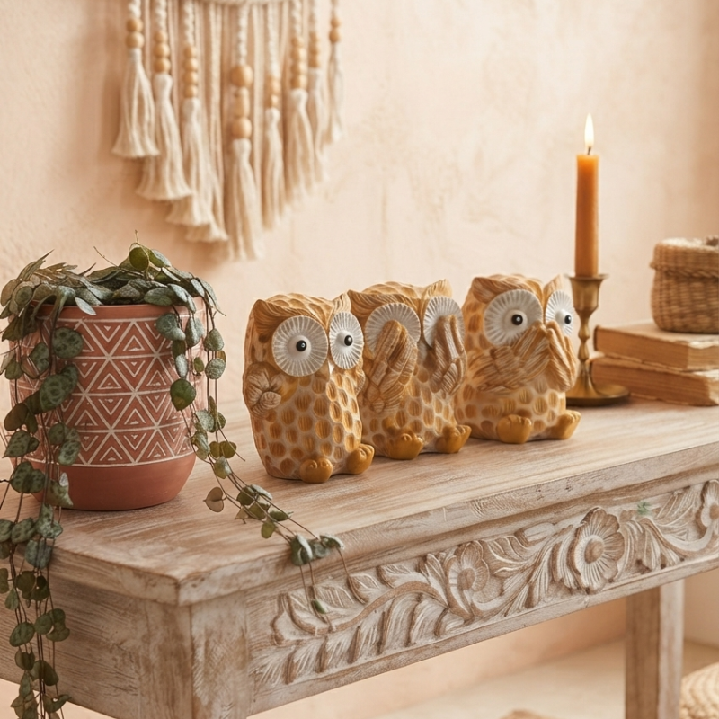 THREE YELLOW OWL SET