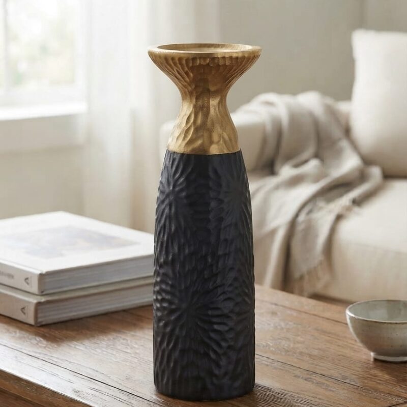 BLACK AND GOLD TEXTURED CERAMIC VASE