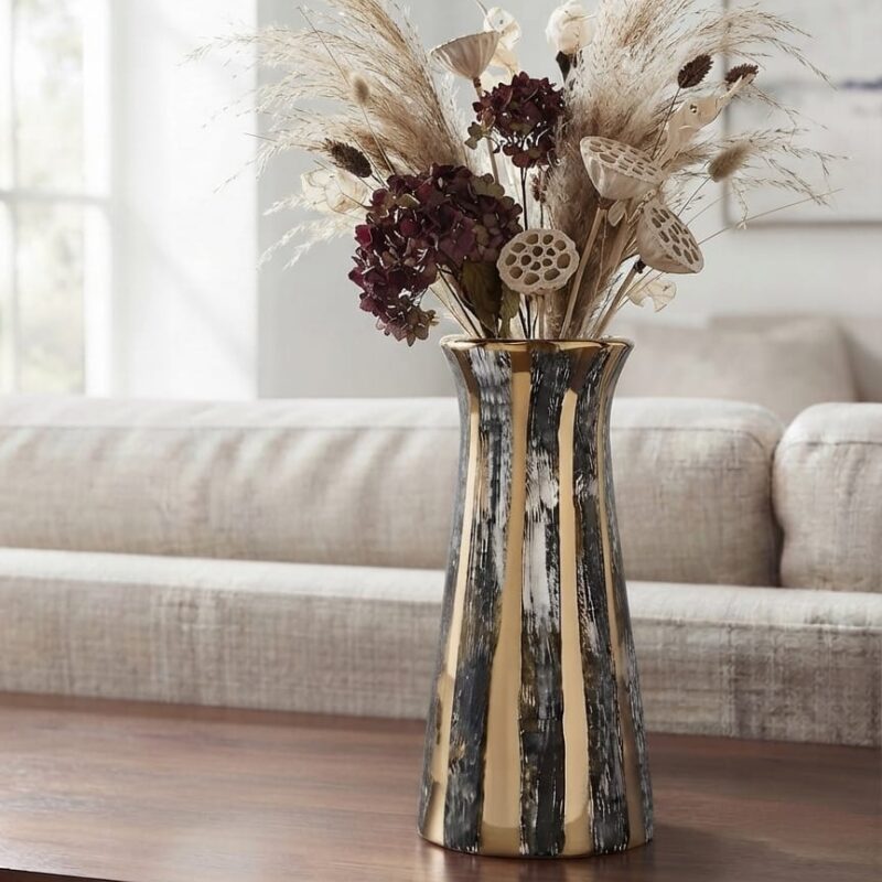 STRIPED GREY AND GOLD VASE