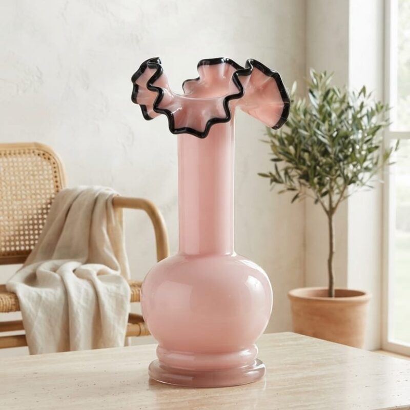 PINK RUFFLED GLASS VASE BIG
