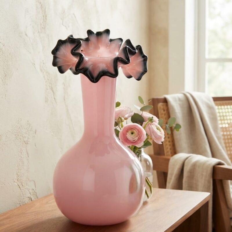 PINK RUFFLED GLASS VASE SMALL
