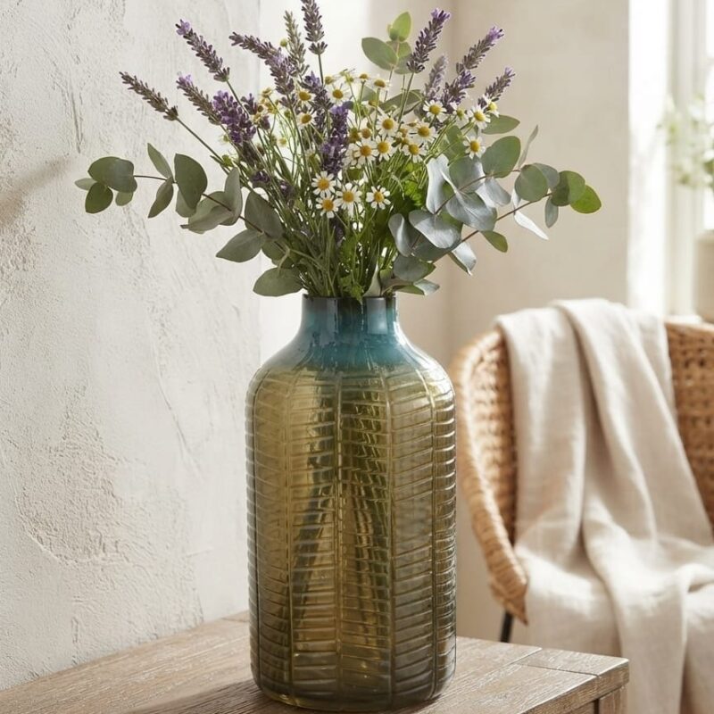 RIBBED AMBER GLASS VASE