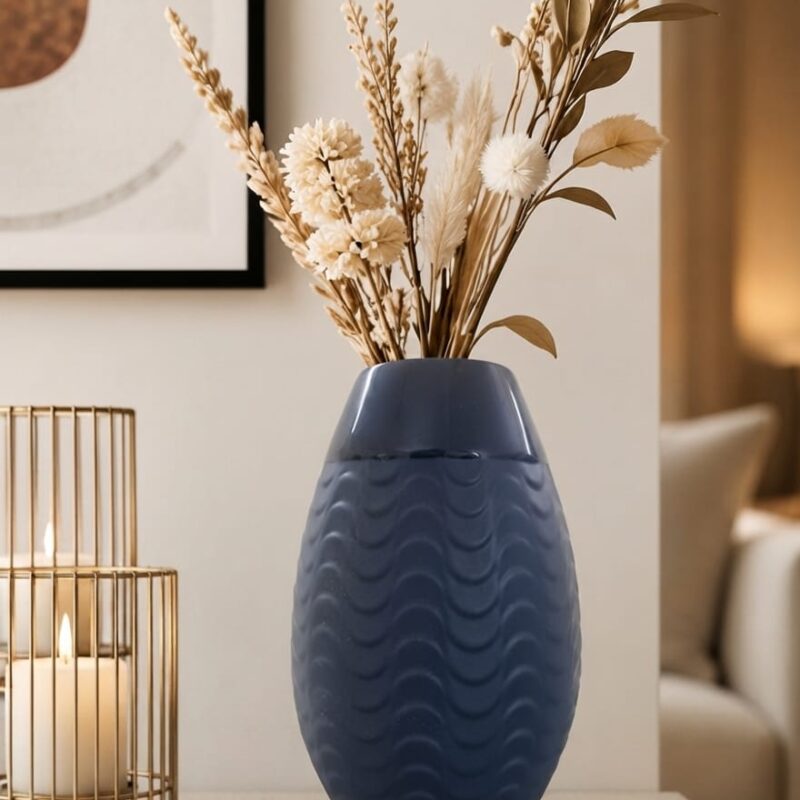 NAVY BLUE TEXTURED CERAMIC VASE